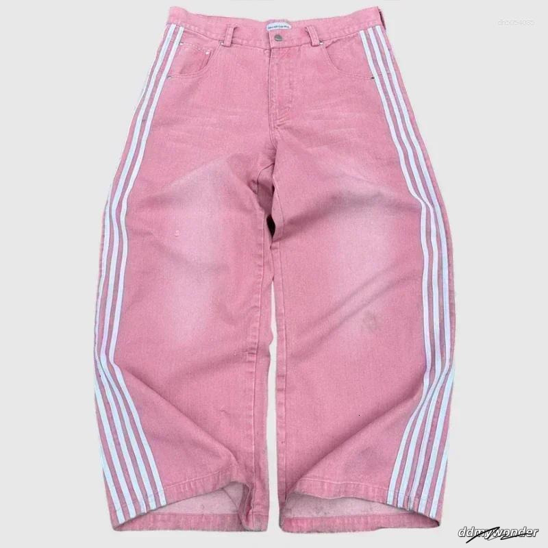 Men's Pants Y2k Baggy Jeans Haruku Striped Embroidered High Quality Vintage Streetwear Hip Hop Goth Men Women Wide Casual Leg Denim Design