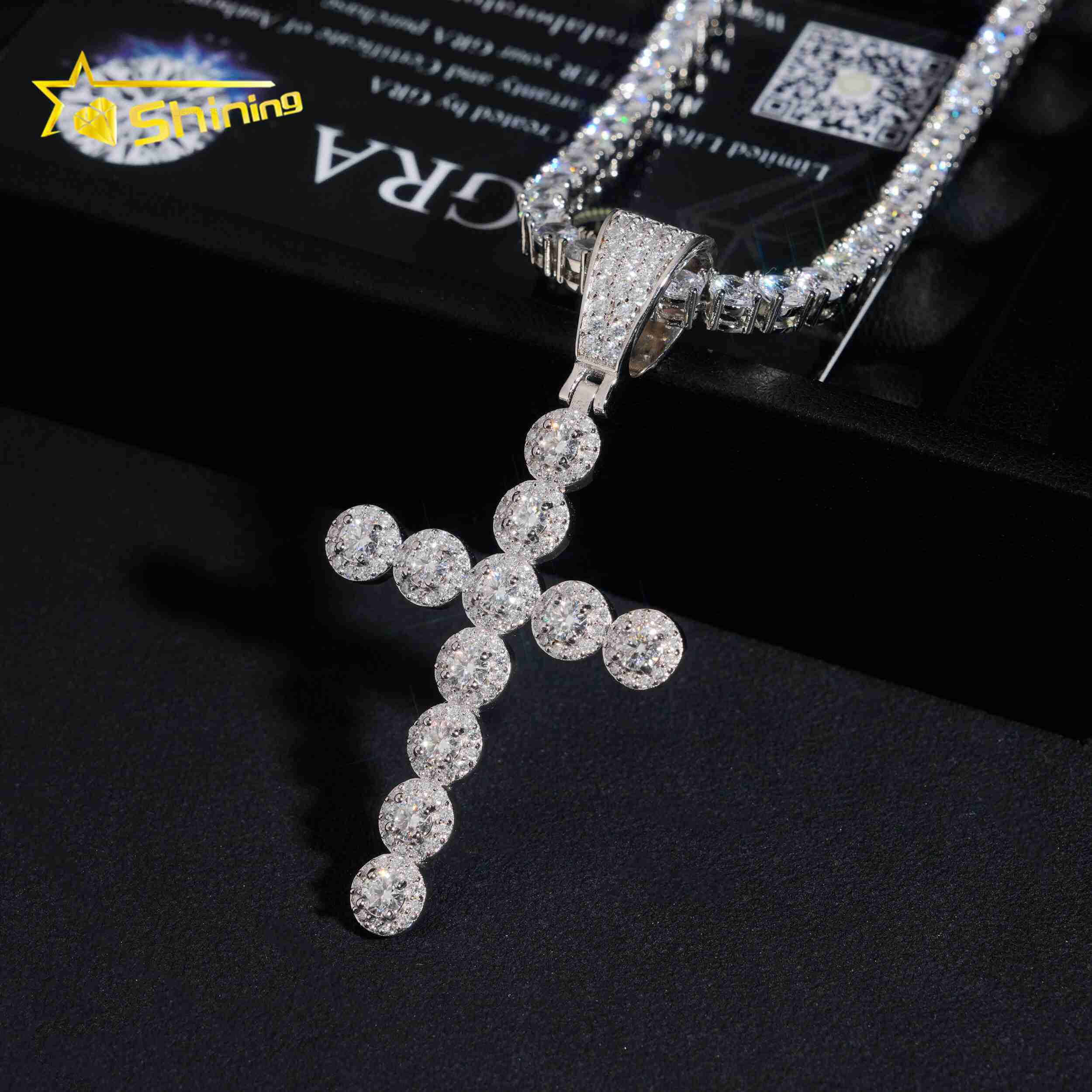 GRA Moissnaite Cluster Cross Charms Pendant Silver 925 Gold Plated Hip Hop Moissanite Fine Jewelry Necklaces