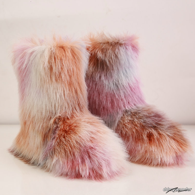 Women Boots Platform Shoes Winter Booties Pink Yellow Green Girl Women Snow Boot Ankle High Fur Snow Shoes ddmywonder ddmywonder ddmywonder ddmywonder