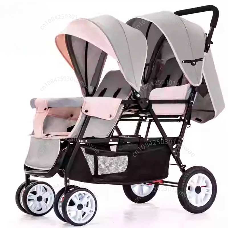 Lightweight Twins Baby Stroller Foldable Portable Twins Baby Stroller Adjustable Backrest Fourwheeled Baby Stroller W250910