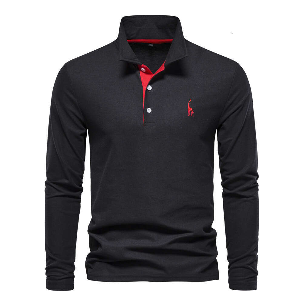 2024 Spring and Autumn New Cotton Polo Shirt Fashion Casual Men's Deer Embroidered Long Sleeve Wholesale Spot