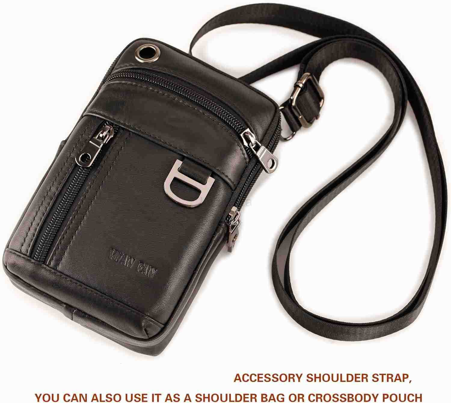 Mens Leather Cell Phone Holster Vertical Belt Clip Cellphone PouchPurse Waist Bag compatible with iPhone Google Zipper Storage Phone Bag for WorkHike 
