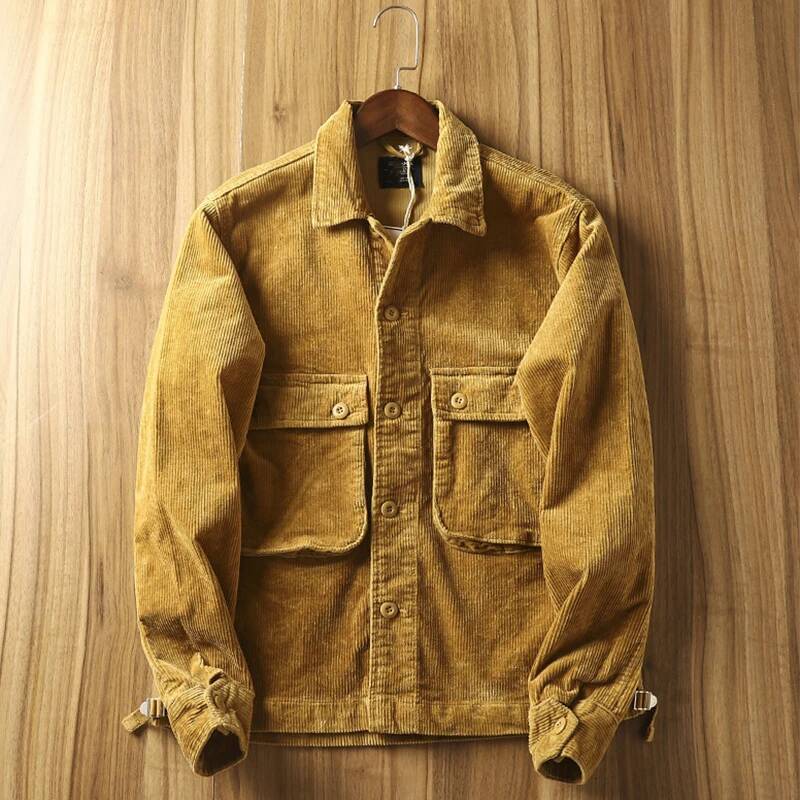 Fashionable Mens Corduroy Cargo Jackets 2025 Spring Fall Casual Solid Color Button Turn-down Collar Coats For Men Vintage Jacket