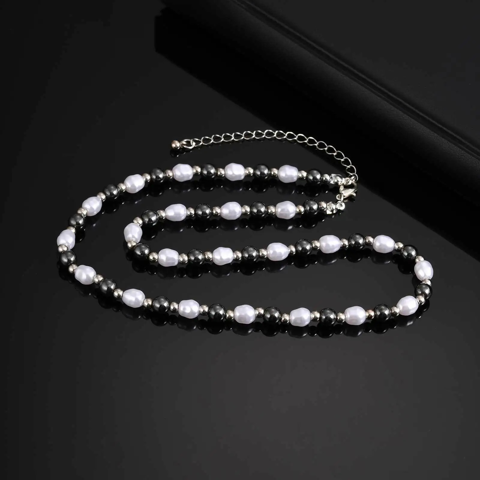 Pearl Bead Necklace for Men BoysNatural Hematite Beaded CollarsHip Hop Simple Jewelry Gifts250909