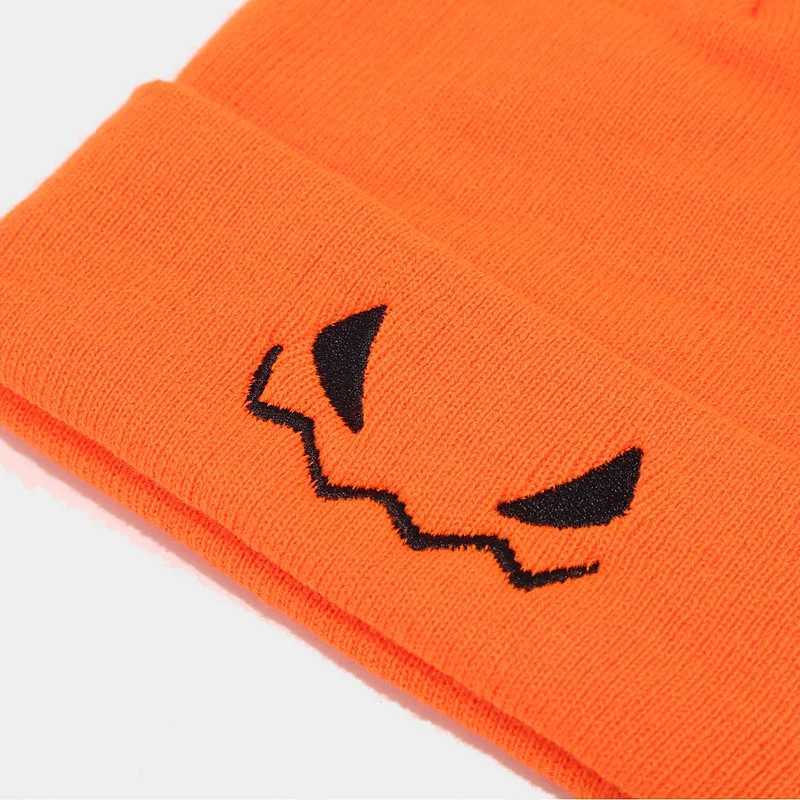 1PC Halloween Pumpkin Devil Embroidered Knitted Hat funny woolen pulr hat for men and womenXJ250910