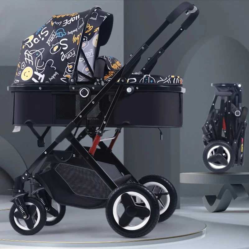 Baby Stroller Can Sit and Lie Down Lightweight Folding High Landscape Fourwheel Shock Absorption Twoway Push Newborn Stroller W250910