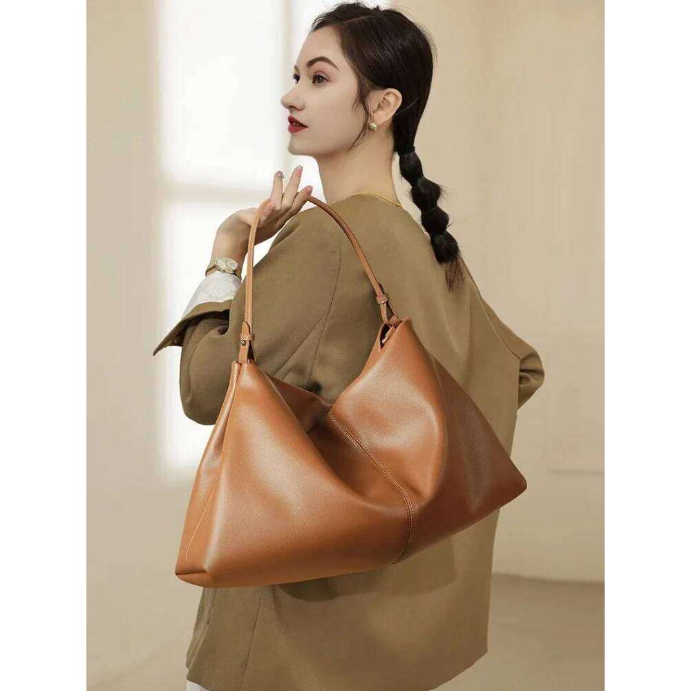 Business Huge Travel Tote Coffee Brown Color Slouchy Style Soft Cowhide Leather Women Shoulder Bag Work Handbag