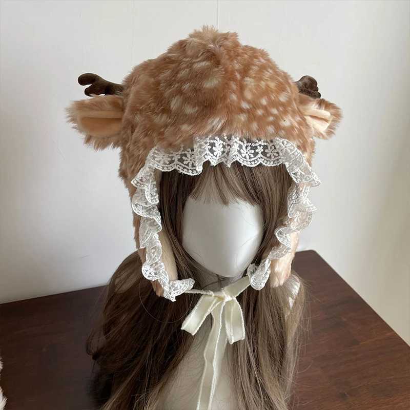 Winter Deer Hat Kaii Lace Plush Reindeer Furry Boots Socks Cover Gothic C Leg Warmers Performance Costume Bomber HatsXJ250910