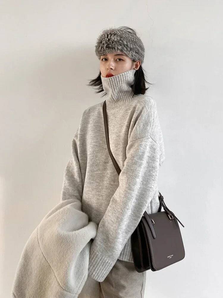 CHIC VEN Women's Sweater Autumn Winter New Turtleneck Knit Pullover Loose Clothes for Women Warm Solid Basic Female Tops 2023 dongdumaoyi