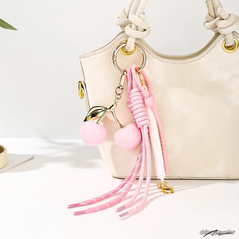 Keychains In Pink Cherry Bag Charm Braided Rope Woman Fashionable For Bags Pendant Accessories Gift ddmywonder ddmywonder