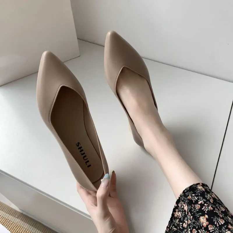 Womens Summer Footwear Black Shoes For Woman 2024 Luxury Leather Casual Pointed Toe Low Heel Elegant Office On Sale E Dress 39 W250910