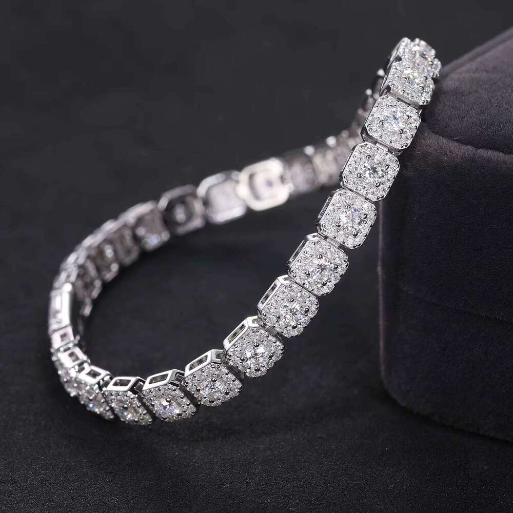 Exquisite VVS Moissanite High Quality White Gold Color Waterproof Sterling Sier Tennis Bracelet for Men