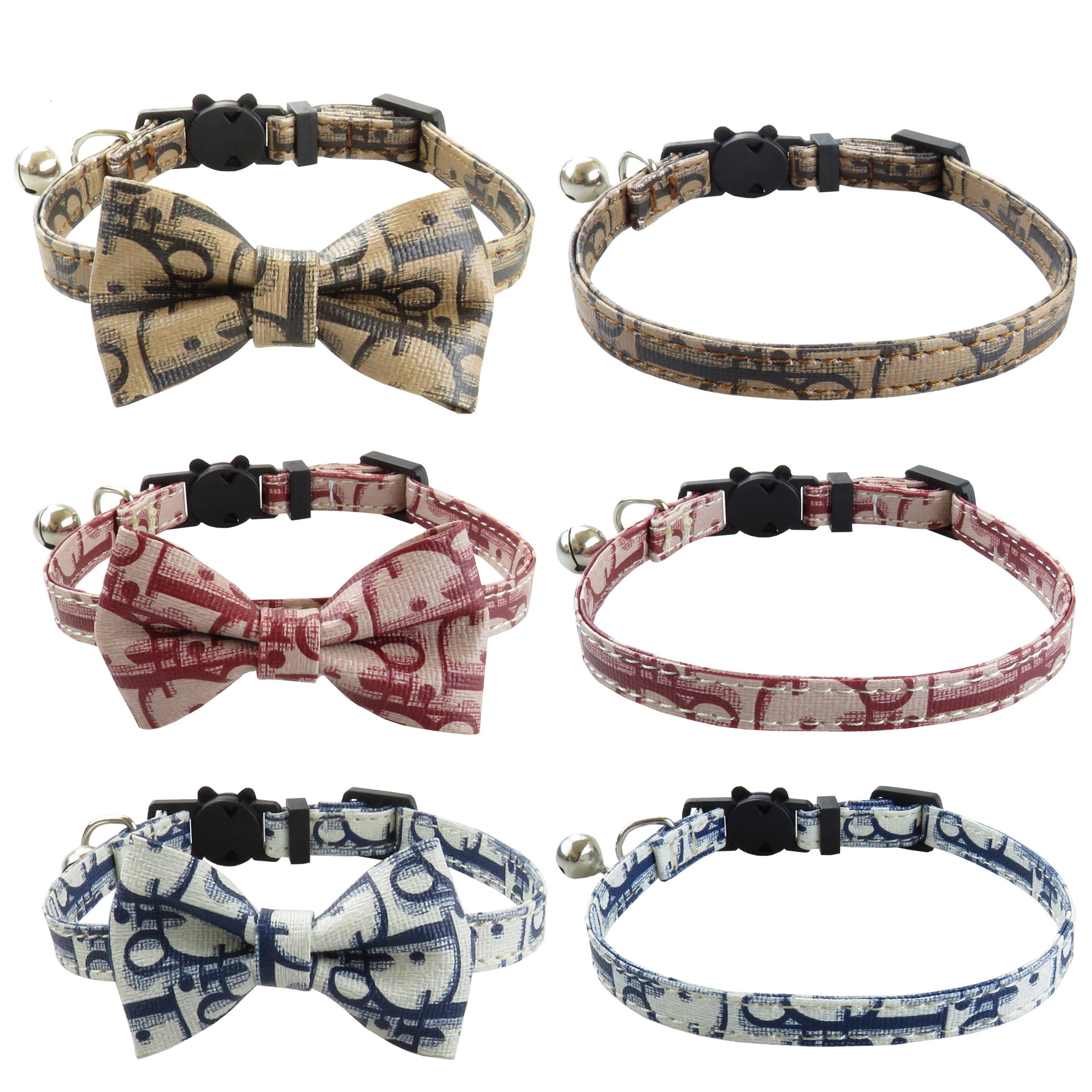 Cute Companion New Pet Old Bowknot Cat Collar PU Material with Bell