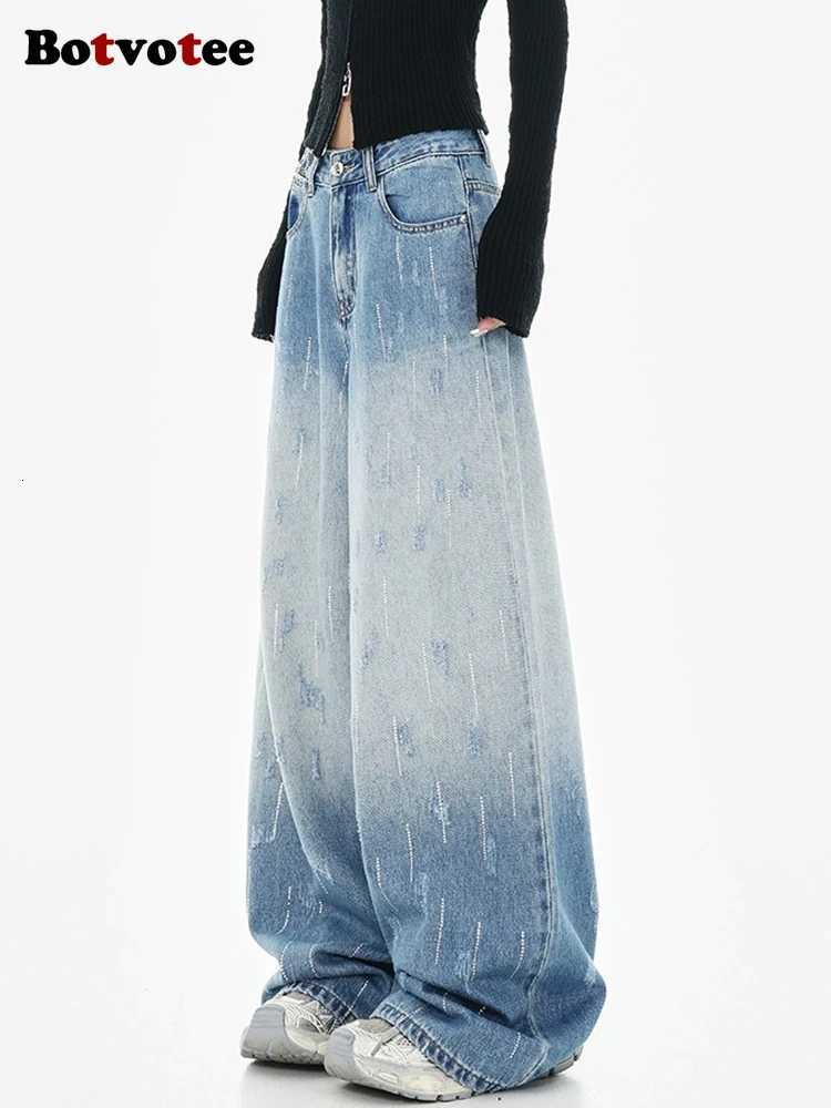 Botvotee Fashion Baggy High Waisted Blue Jeans for Women 2025 Y2k Denim Pants Patchwork Women Clothing Z250910