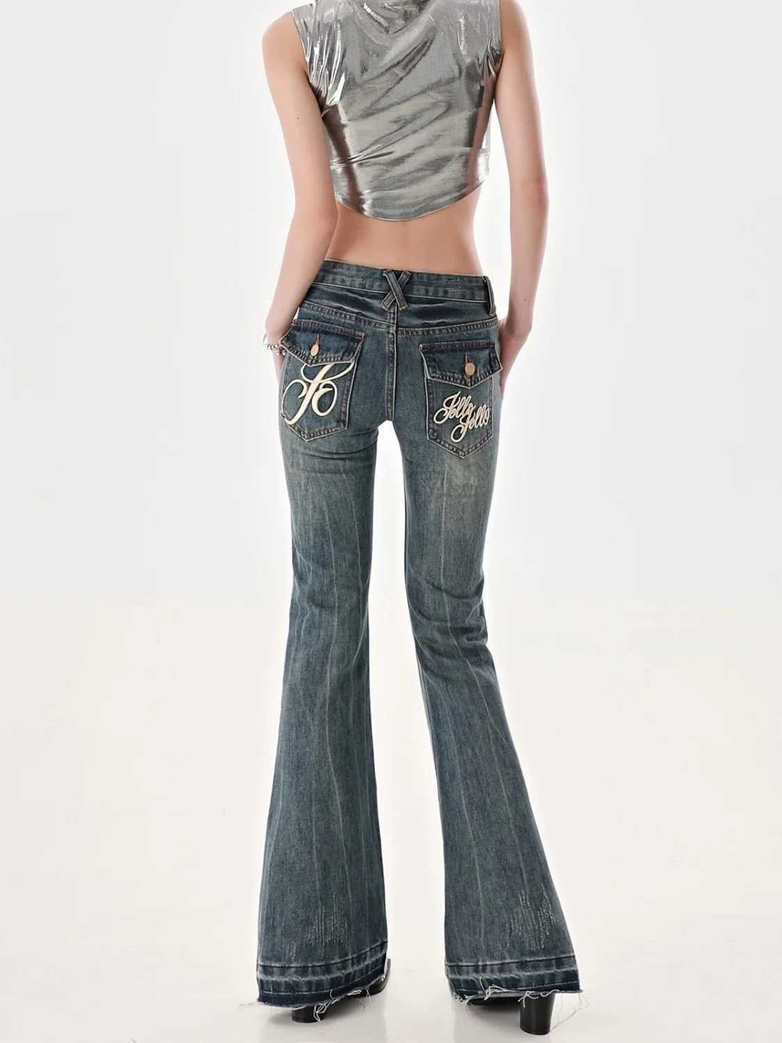 American High Street Spicy s Low Waist Jeans Women Autumn Vintage Y2k Design Sense Slim Fit Straight Tube Micro Flare Pants Z250910