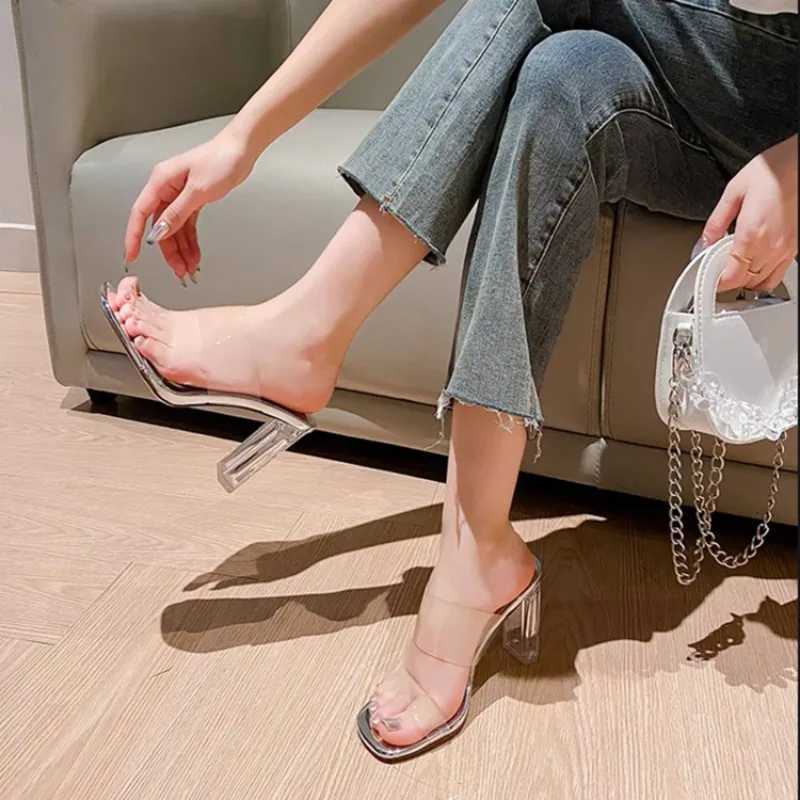Summer Women Pumps Sandals PVC Jelly Slippers Open Toe High Heels Women Transparent Perspex Slippers Shoes Heel Clear Sandals W250910