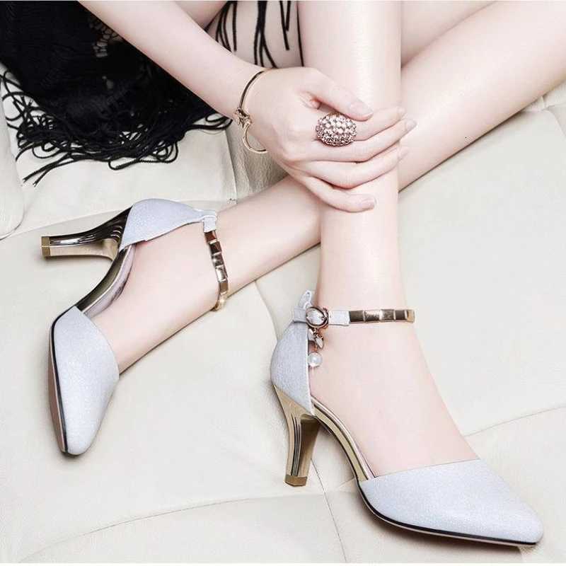 Women Highheeled Sandals Summer Female Shoes Ladies Stilettos High Heels Designer Elegant Buckle Slingback Wedding Shoes 2022 W250910