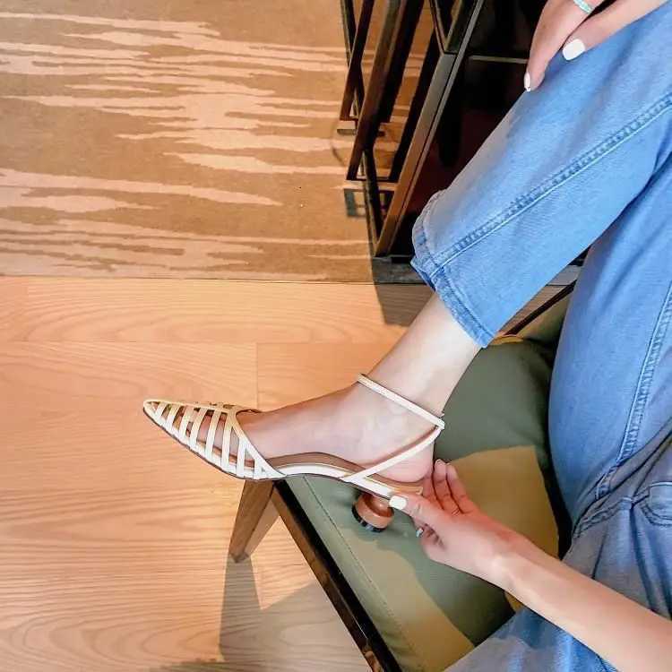 2022 Summer Pointed Toe Hollow Women Shoes Fashion Women Leather Slingbacks Pumps Wedding Bridal High Heeled Shoes W250910