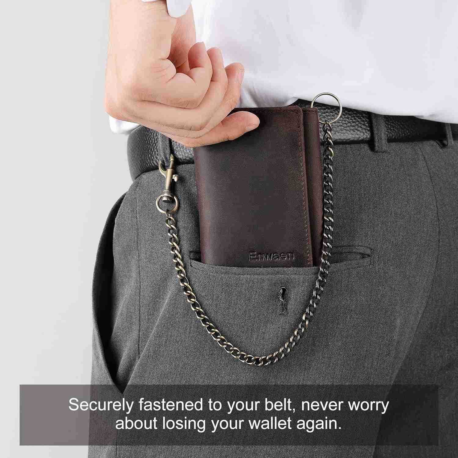 Chain Wallets for Men Genuine Leather Wallet RFID Blocking AntiTheft Chain for Biker MotorcycleZ250910