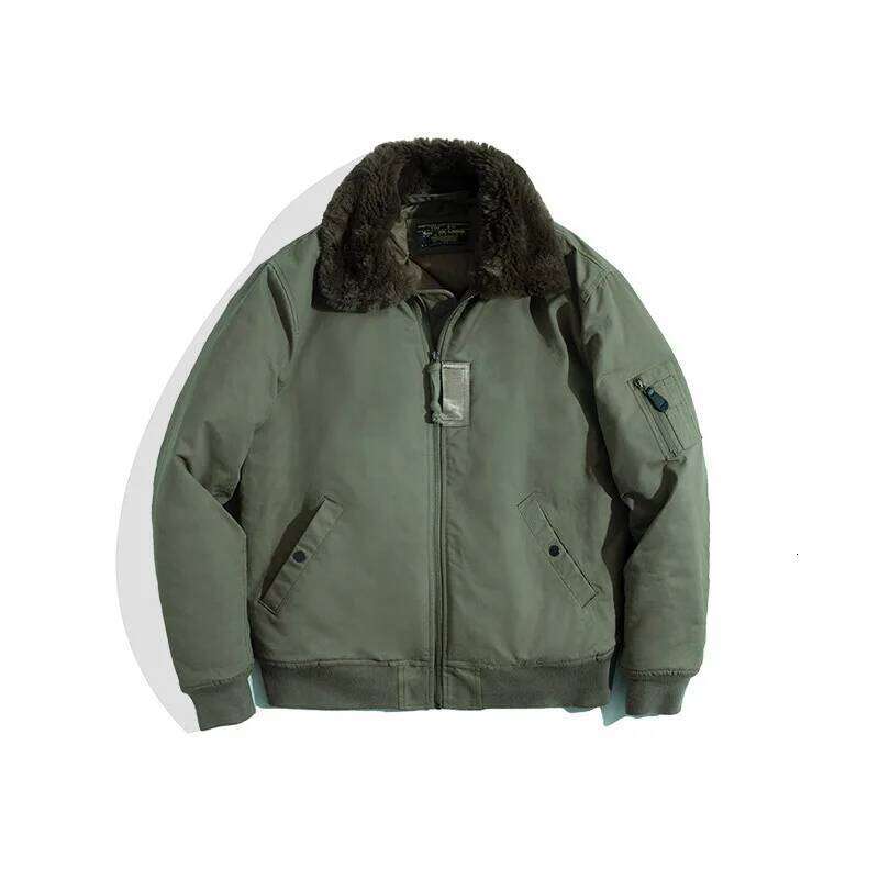 Designer Clothing 2025 Maden Vintage B15 Bomber Jacket For Men Faux Rabbit Fur Lapel Signature Arm Pocket Winter Thickened Warm Windproof Coat Parkas 