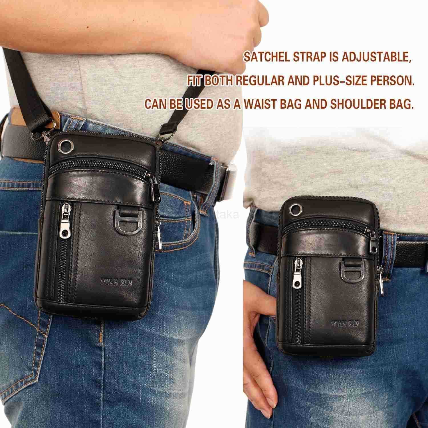 Mens Leather Cell Phone Holster Vertical Belt Clip Cellphone PouchPurse Waist Bag compatible with iPhone Google Zipper Storage Phone Bag for WorkHike 
