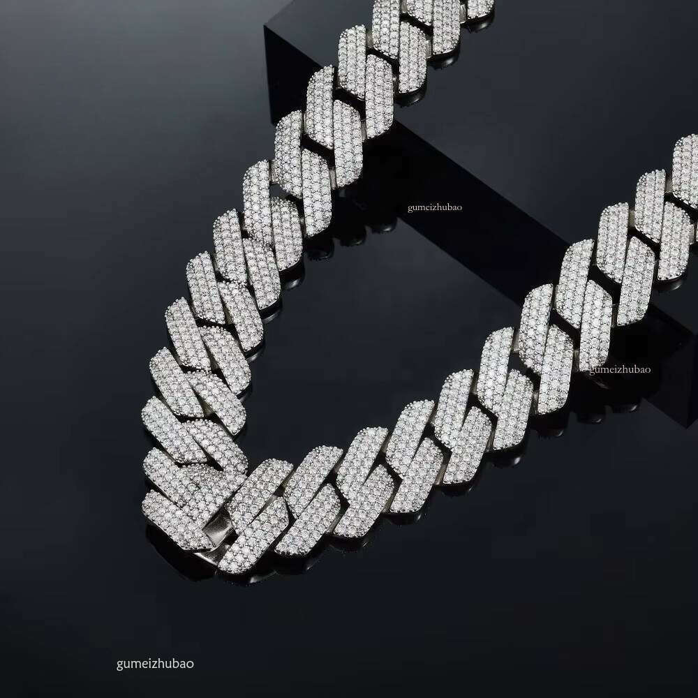 Vv3 Row 28mm 20mm S Sier Gral Ice Long Stick Bread Vvs Silica Cuban Chain Necklace