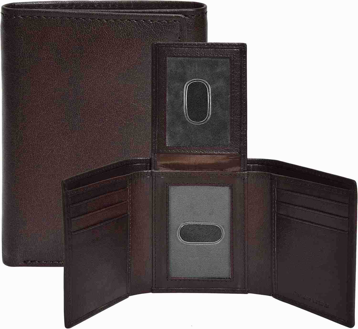 Leather Mens Trifold Wallet RFID Blocking Slim Minimalist Front Pocket Thin Stylish with ID Window in Gift BoxZ250910