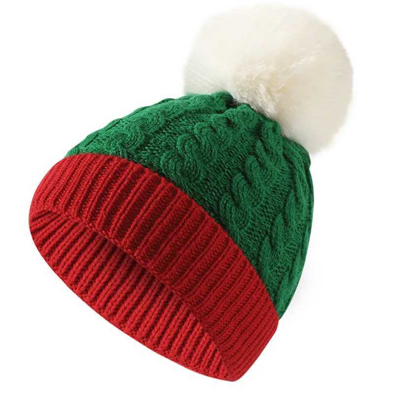 Unisex Winter Red And Green Patchwork Pompoms Knit Hat Christmas Hat For Women Men Christmas GiftXJ250910