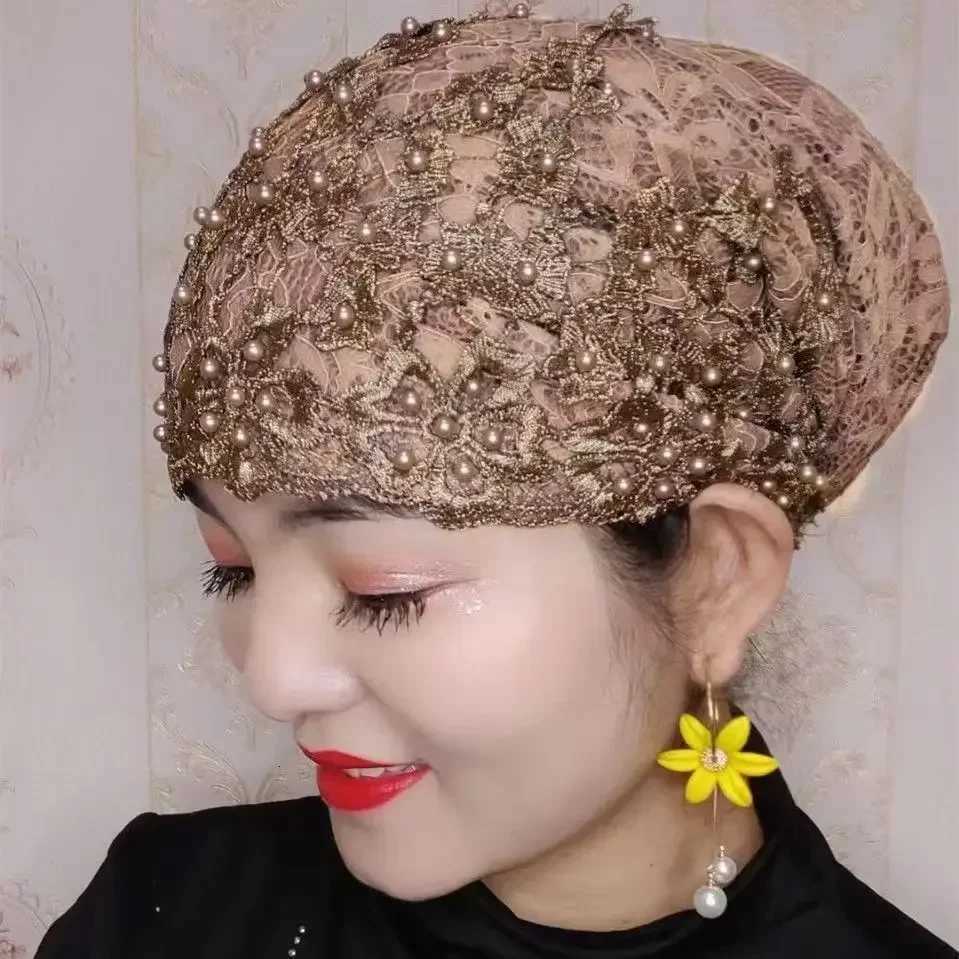 Ladies Personality Ethnic Beaded Hat Gauze Scarf scarf New Fashion scarf Plover Hat Ladies Baotou Hat T003 G250910
