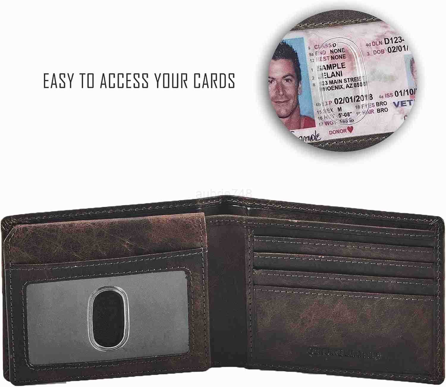 Bifold Wallet for Mens Real Genuine Slim Leather RFID Blocking 2 ID Windows Stylish Travel Gift Box DISTRESSED ESPRESSOZ250910