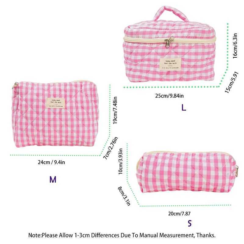 1pc Checkered Cosmetic Bag Large Travel Multicolored Plaid Makeup Storage Toiletry Bag Girls Cosmetic Bag Sanitary Cotton BagXJ250910