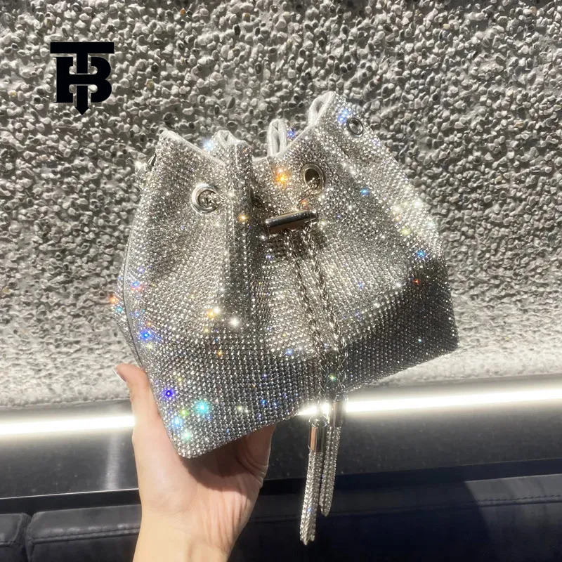 TB BHULAMTE Evening Bag Diaz Tassel Handbag Ladies' Chain Metal Ring Treatment Shiny Crystal Bucket Wallet Luxurious Designer Bag Simple And Vers