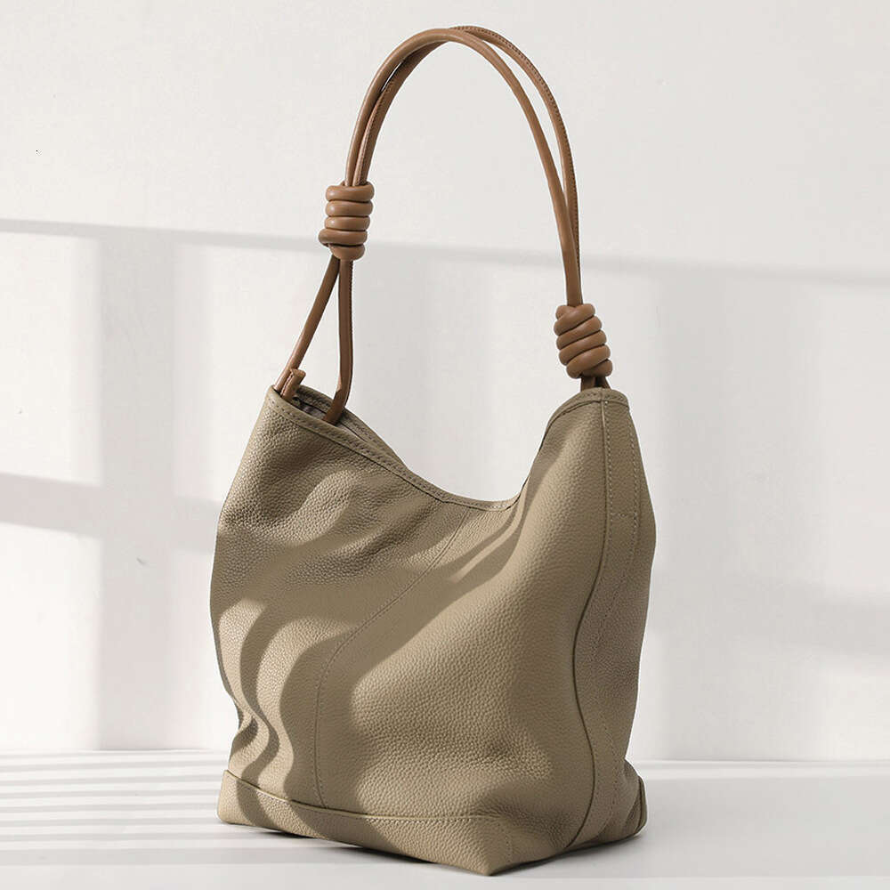 Designer Top Layer Cowhide Bucket For Women New Tote Bag With Braided Rope Soft Genuine Leather Lazy Style Underarm Bag Handbag