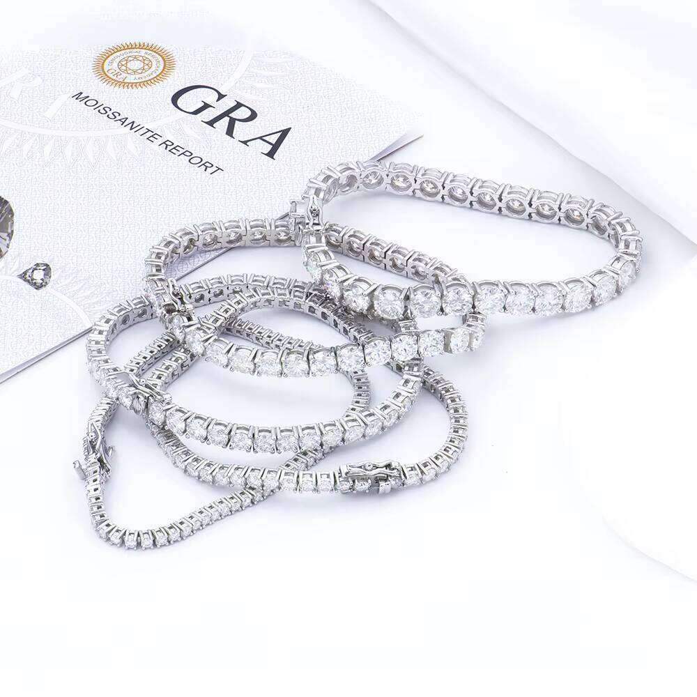 Worldwide Shipping White Gold Sterling Sier Round Brilliant 2-6mm Moissanite Tennis Bracelet Engagement for Man Women