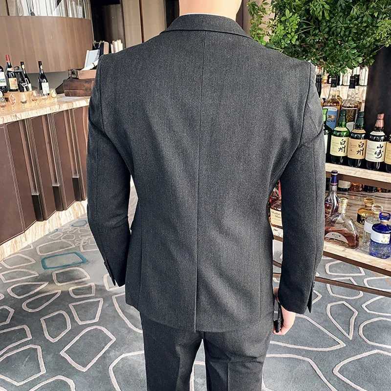 S7XL Jacket Pants Luxurious High end Brand Solid Color Mens Casual Business Slim Suit Two piece Suit Groom Wedding Suit W250910