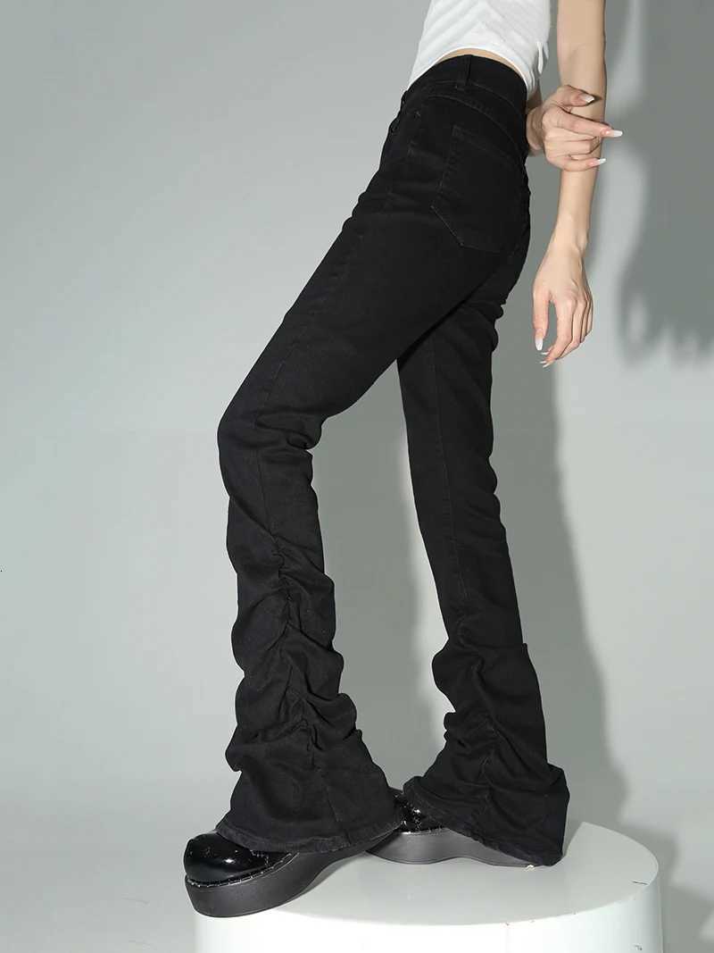 REDDACHiC Stacked Flare Jeans Women Black Trousers Goth Retro Solid Stretch High Rise Boot Cut Pants Japanese Korean Y2k Fashion Z250910