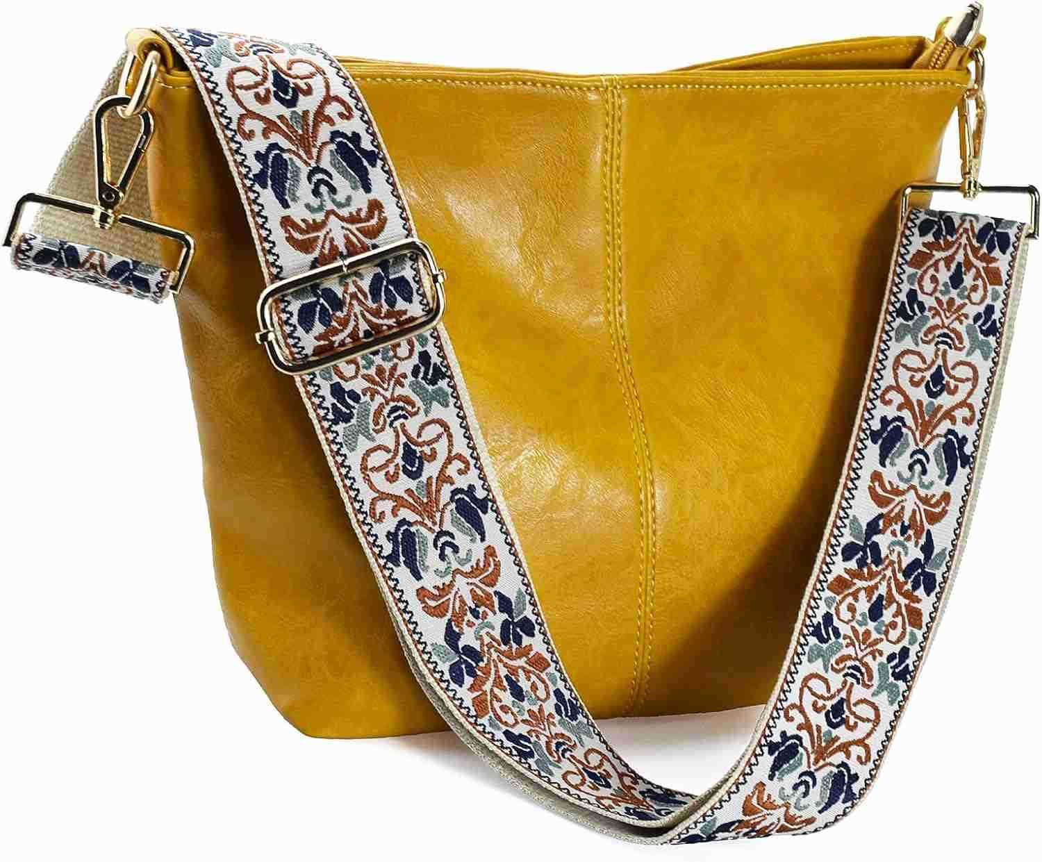 Shoulder Bag Vegan Leather Crossbody Bag Guitar Strap Shoulder Purses with Zipper Handbags for Women M250910