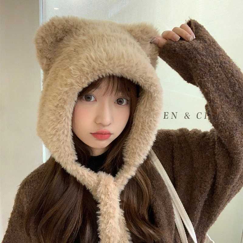 Fashion Cute Bear Ears Winter Hat Woolen Ear Protection Bucket Hat Plush Coldproof Cycling C For WomenXJ250910