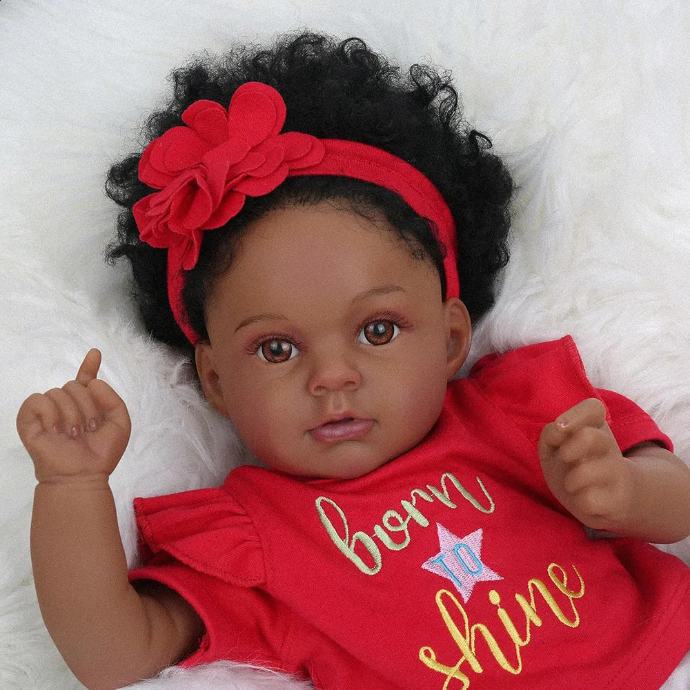 50cm Baby Doll Like Real Reborn Black Girl Realistic Painted Babies Silicone Vinyl African American Soft Cloth Body Rooted Hair 250909
