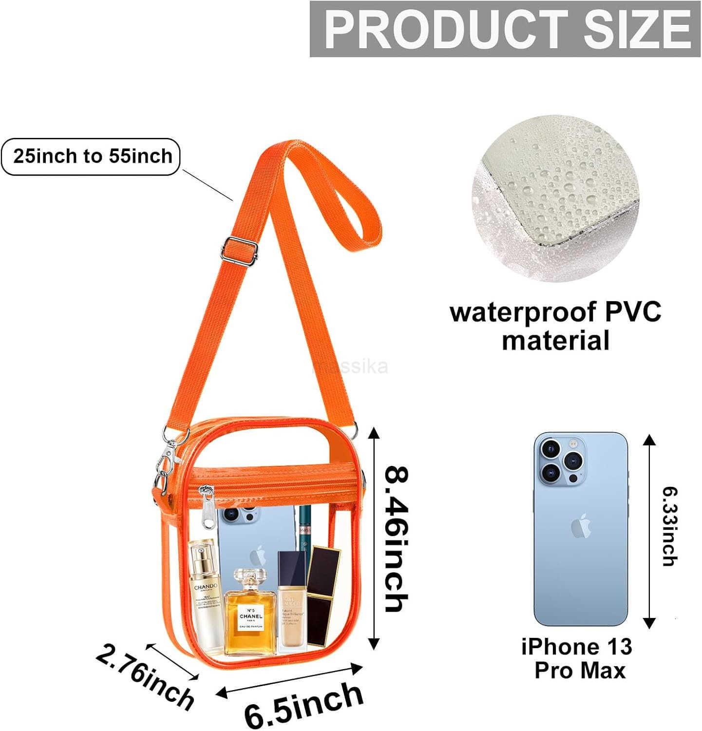 Clear Crossbody Purse Bag Clear Bag Stadium Approved with Front Pocket for Concerts Sports Festivals M250910