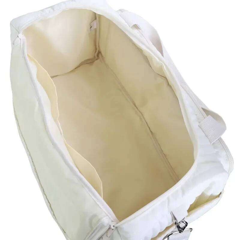 Cute Bear Flower Embroidery Pattern Mommy Baby Beige Cotton Fabric Zipper Diaper Handbag New Lage Bag