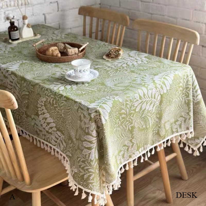 Mori Leaf Floral Fabric Coffee Table Balcony Dining Side Table Cover Towel TU2