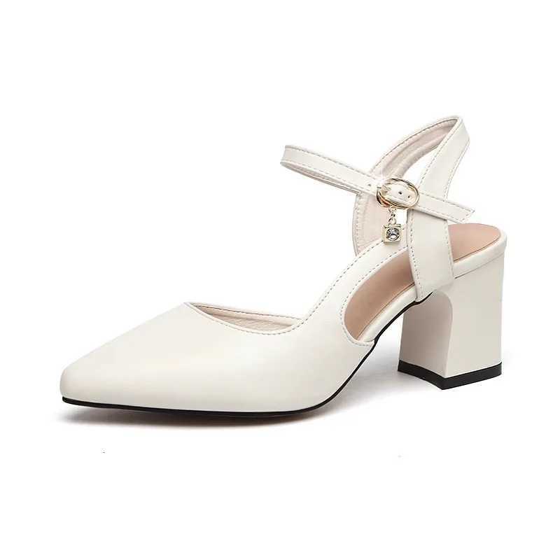 Black High Heels Women 2024 Summer Pointed Head Fashion Versatile Chunky Heel Sandalias De Mujer Work Shoes Wedding Shoes Bride W250910