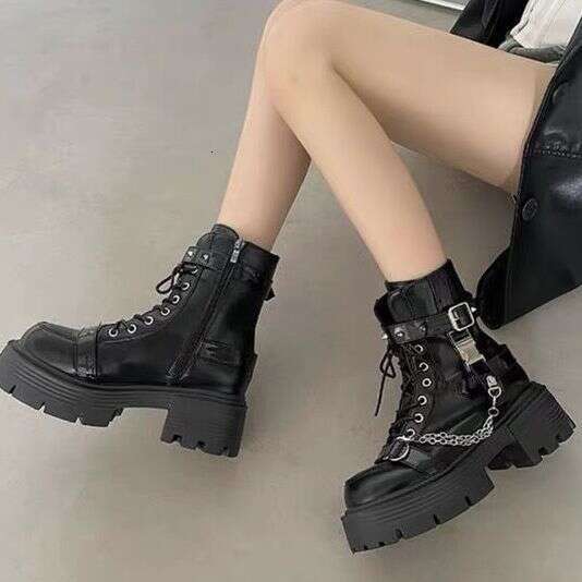 Sweet Designer Shoe Cool Thick-Soled Martin for Women 2025 Autumn New Black Motorcycle Height-Increasing British Style Short Boots Trend