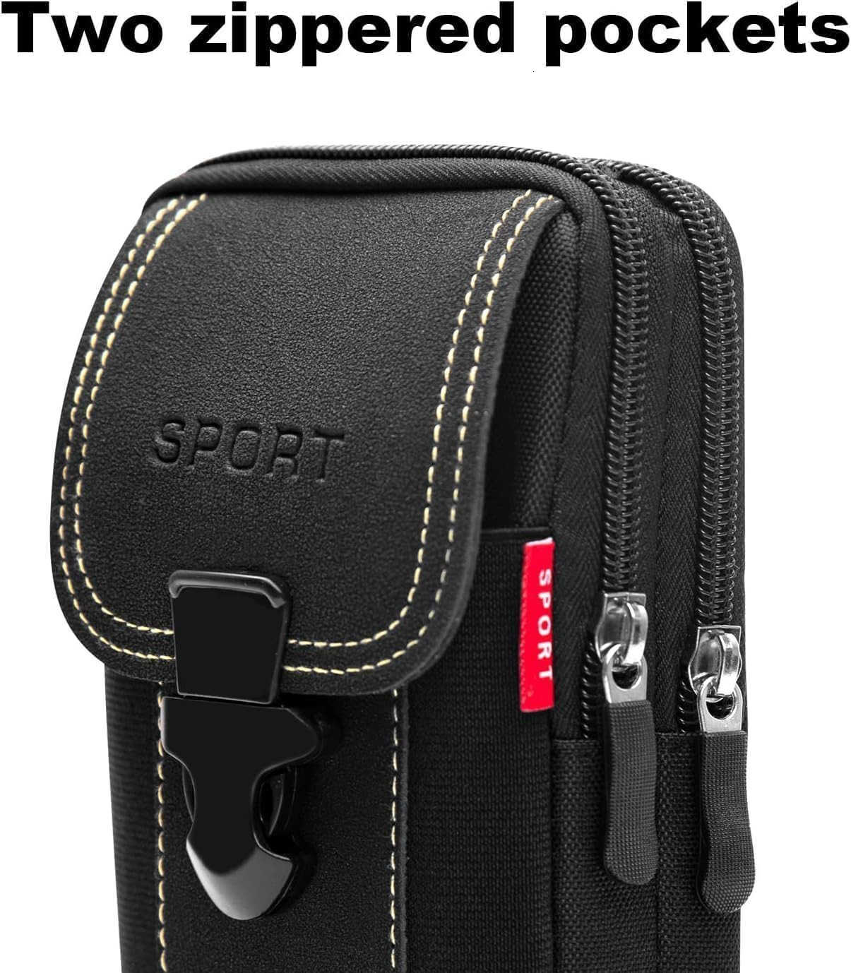 Phone Holster with 2 Zippered Pouce Phone Holder for Belt Men for iPhone for Belt Pouches Belt Bag for Men Black Black Z250910