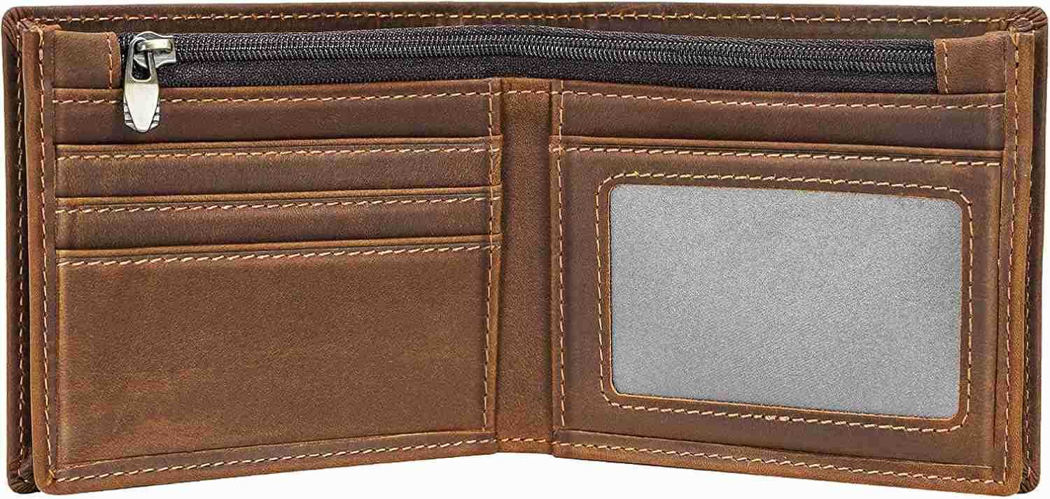 Mens RFID Blocking Cowboy Genuine Natural Crazy Horse Leather Bifold WalletZ250910