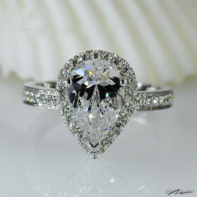 Classical Wedding Rings Jewelry Real Sterling Sier Water Drop 5A Zircon CZ Dia Gemstones Party Eternity Women Couple Bridal Ring Set Gift