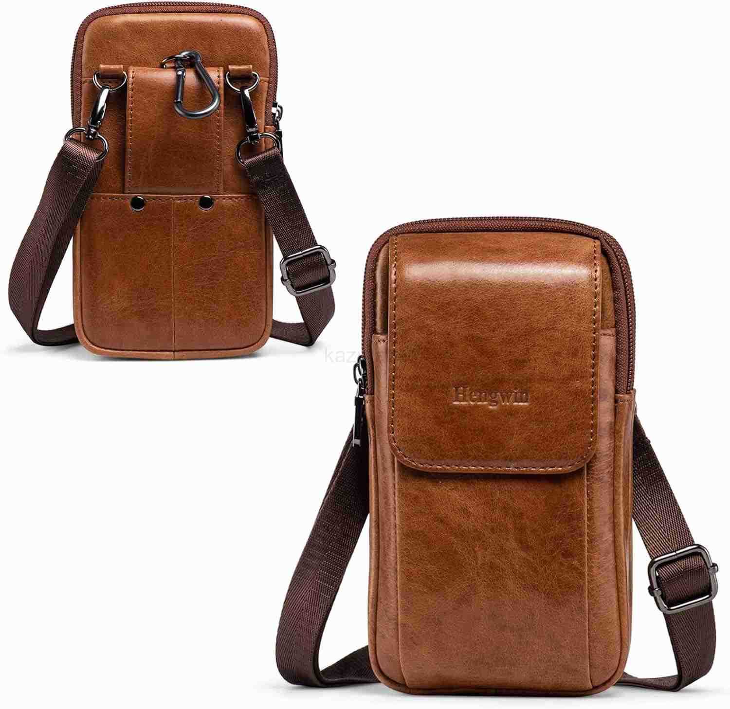 Leather Vertical Men Cell Phone Holster Wallet Case with Belt Clip Loop Travel Messenger Bag Waist Pouch Crossbody Purse Fits for iPhone 15 14 Pro Max