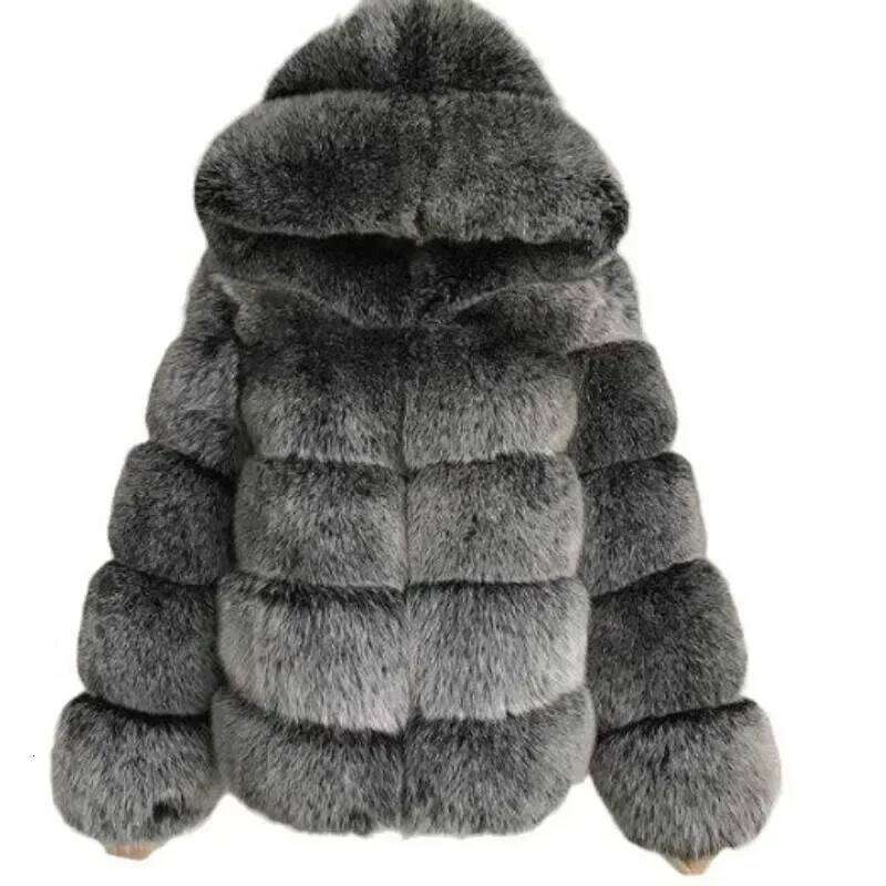 Designer Clothing 2025 Sexy Club Autumn Winter Women Coats Faux Fur Thick Warm High Quality Hooded Patchwork Jacket Imitating Fox Hair Women's Cl