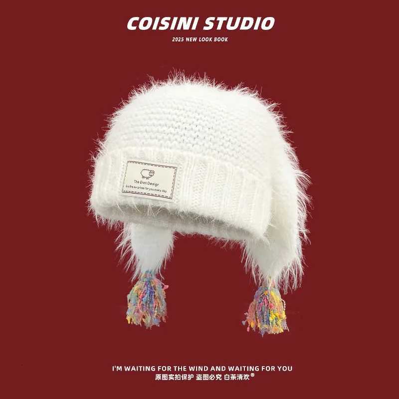Ins Cute Fringed Ears Plush Beanies C Y2K Autumn Winter Street Trend Versatile Personality Pulr Hats for Men and WomenXJ250910